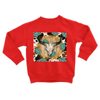 Western Bull Skull Wit Cowhide And Gemstone Toddler Sweatshirt | Artistshot