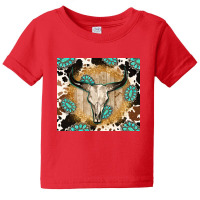 Western Bull Skull Wit Cowhide And Gemstone Baby Tee | Artistshot