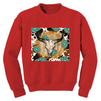 Western Bull Skull Wit Cowhide And Gemstone Youth Sweatshirt | Artistshot