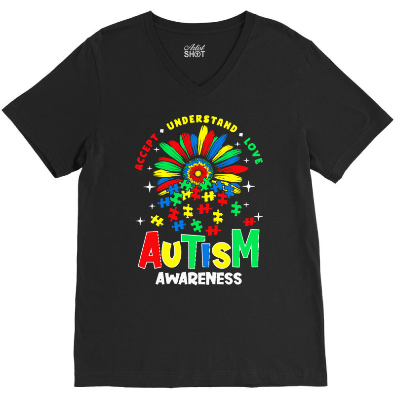 Autism Awareness T  Shirtautism Awareness Flower Gift T  Shirt V-Neck Tee by abigayle98988 | Artistshot