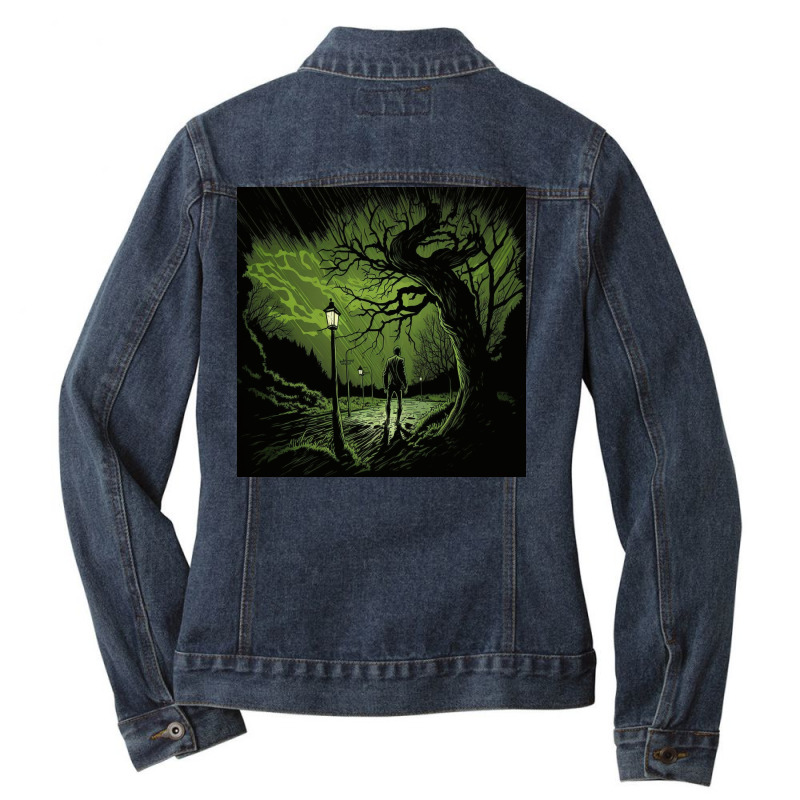 People Silhouette In The Misty Forest Ladies Denim Jacket by Kailooma | Artistshot