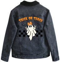 Ghost Trick Or Teach Halloween Unisex Sherpa-lined Denim Jacket | Artistshot