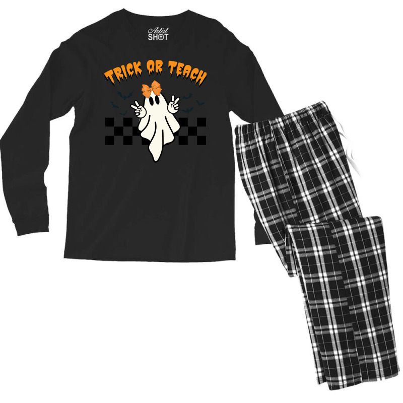 Ghost Trick Or Teach Halloween Men's Long Sleeve Pajama Set | Artistshot