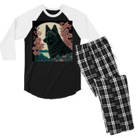 Ms. Fox Animals And Blossom Poster Men's 3/4 Sleeve Pajama Set | Artistshot