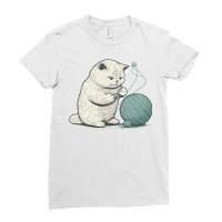 Cat Anime Play With Ball Of Thread Ladies Fitted T-shirt | Artistshot