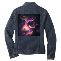 Male Traveller  With Silhouette Ladies Denim Jacket | Artistshot