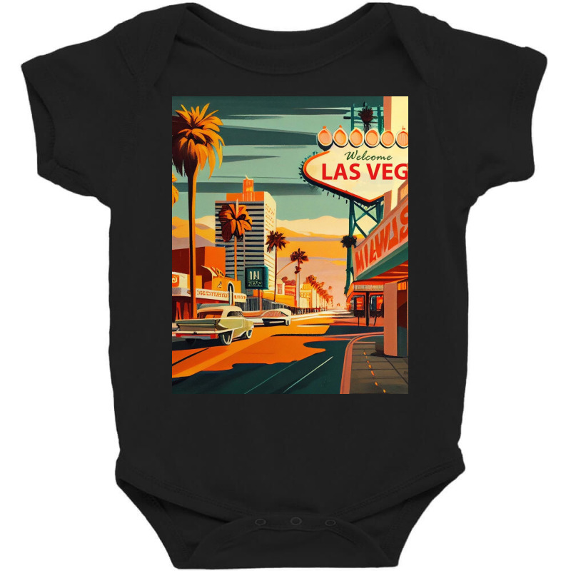 Las Vegas Strip Vintage Minimal Design Poster Baby Bodysuit by morganmarg | Artistshot