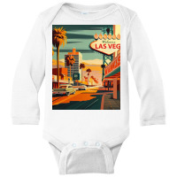 Las Vegas Strip Vintage Minimal Design Poster Long Sleeve Baby Bodysuit | Artistshot