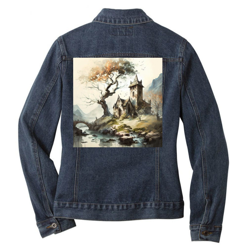 Classic House By The River Ladies Denim Jacket by TheDol | Artistshot