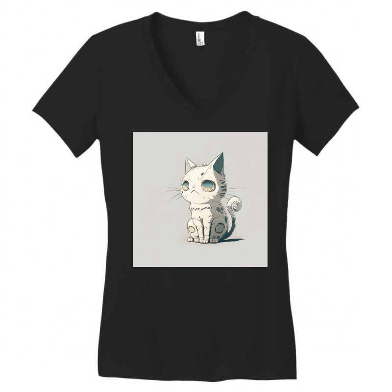 Angry White Cat Statue Women's V-Neck T-Shirt by TheDol | Artistshot