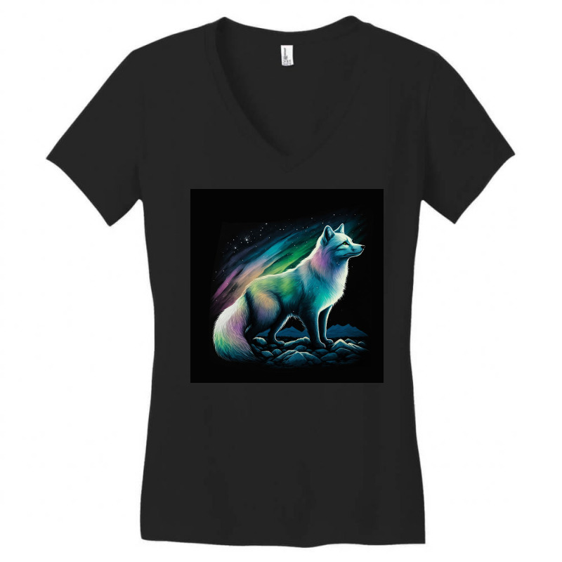 White Fox Standing On Rock Women's V-Neck T-Shirt by Creative Corner | Artistshot