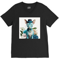 Cute Cat Wearing Tie And Hat V-neck Tee | Artistshot