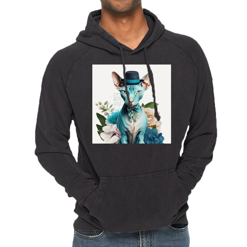 Cute Cat Wearing Tie And Hat Vintage Hoodie by TheDol | Artistshot