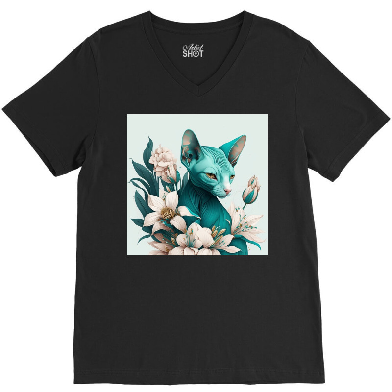 Blue Cat Have Various Poses V-Neck Tee by TheDol | Artistshot