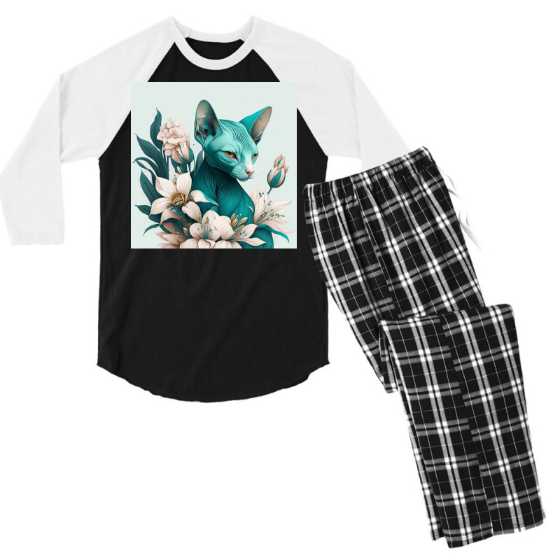 Blue Cat Have Various Poses Men's 3/4 Sleeve Pajama Set by TheDol | Artistshot