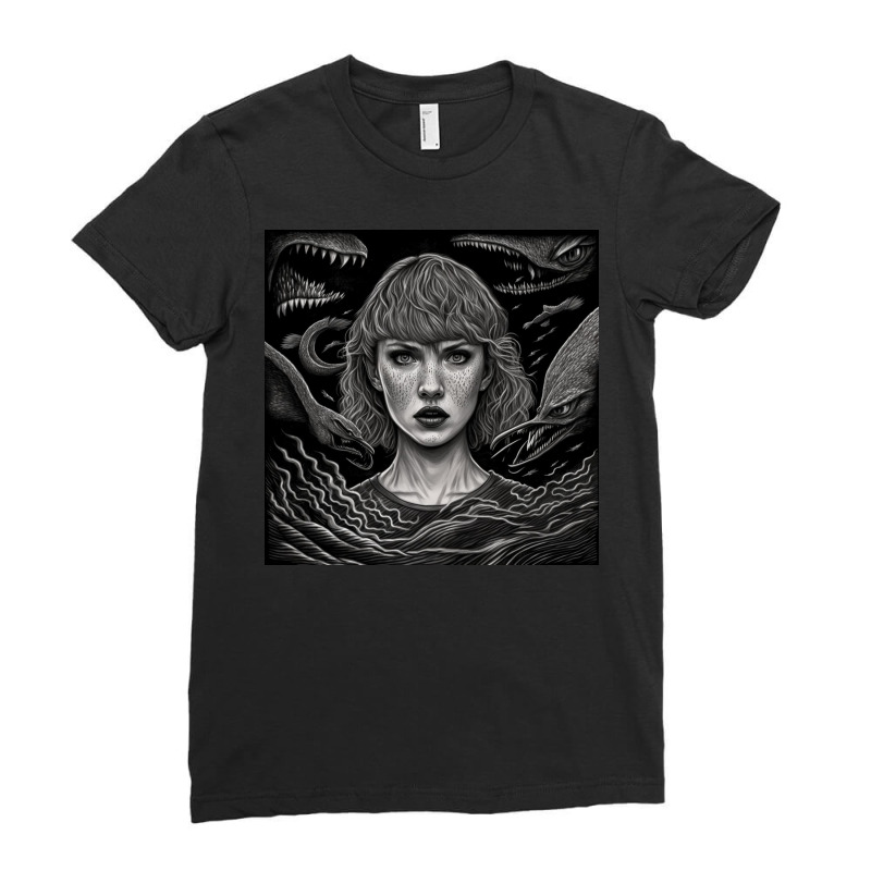 Black And White Of A Girl With Short Hair Ladies Fitted T-Shirt by TheDol | Artistshot