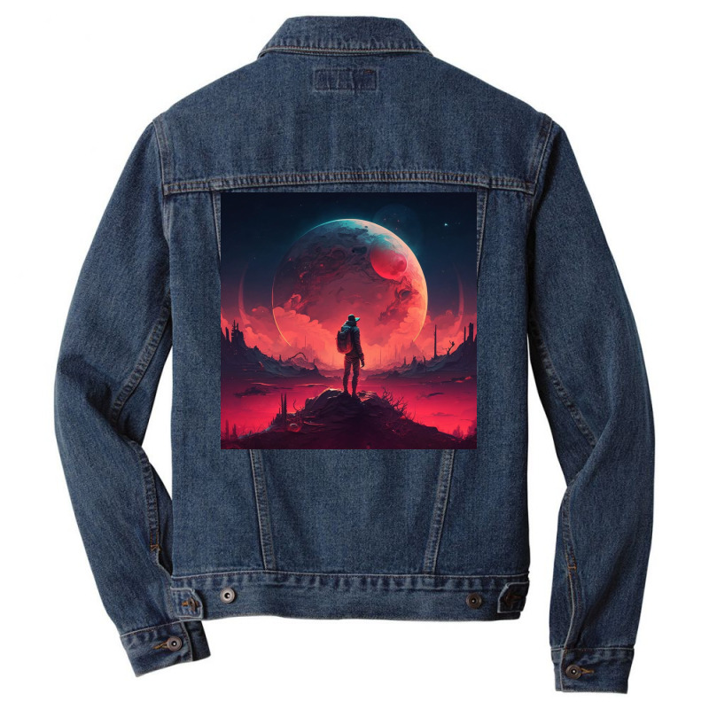 Lonely Hiker Looks At Moon Men Denim Jacket by Haven Treasures | Artistshot