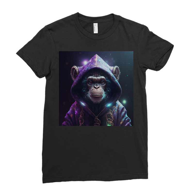 Angry Monkey Wearing Hoodie Ladies Fitted T-Shirt by Creative Corner | Artistshot