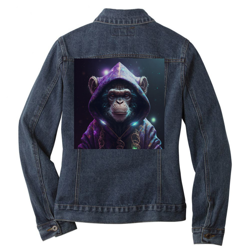 Angry Monkey Wearing Hoodie Ladies Denim Jacket by Creative Corner | Artistshot