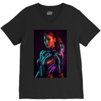 Woman In A Black Paint And Body Glowing V-neck Tee | Artistshot