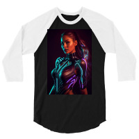 Woman In A Black Paint And Body Glowing 3/4 Sleeve Shirt | Artistshot