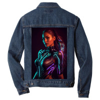 Woman In A Black Paint And Body Glowing Men Denim Jacket | Artistshot