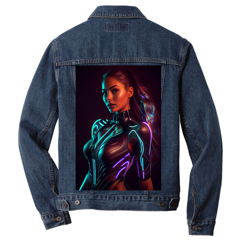 Woman In A Black Paint And Body Glowing Men Denim Jacket by Creative Corner | Artistshot