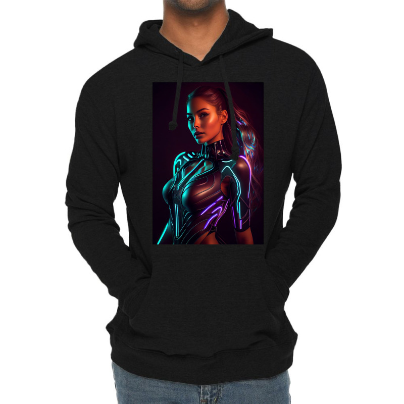 Woman In A Black Paint And Body Glowing Lightweight Hoodie by Creative Corner | Artistshot