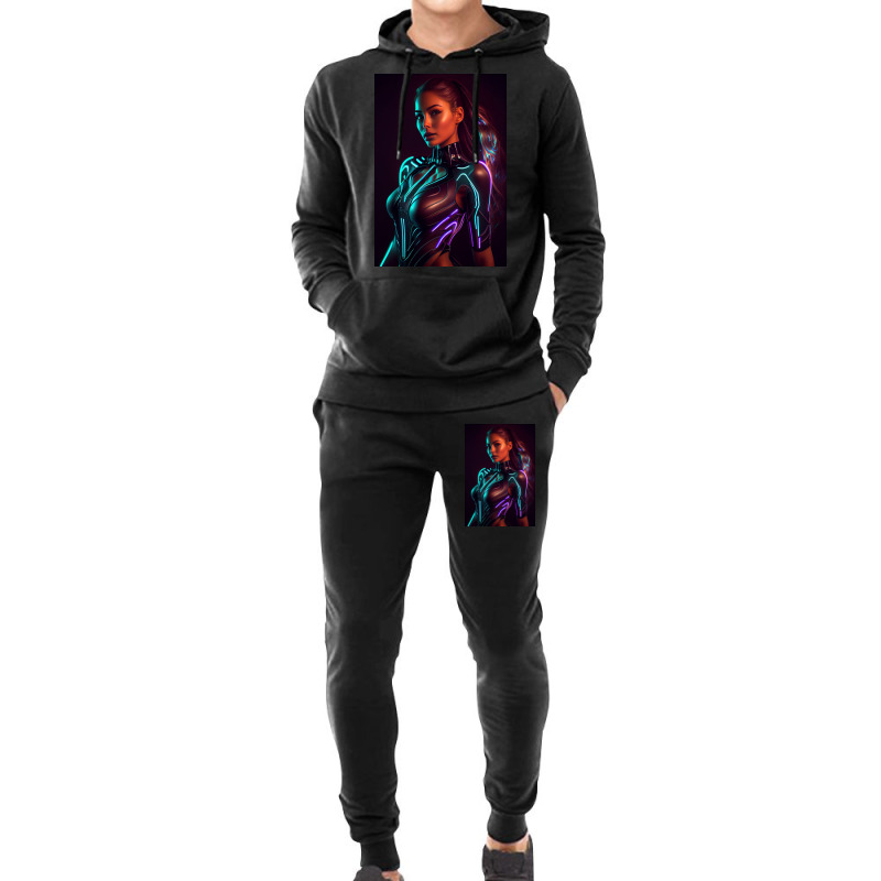 Woman In A Black Paint And Body Glowing Hoodie & Jogger set by Creative Corner | Artistshot