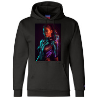 Woman In A Black Paint And Body Glowing Champion Hoodie | Artistshot