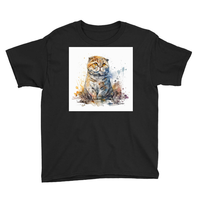 Sad Cat With Colorful Watercolor Youth Tee | Artistshot