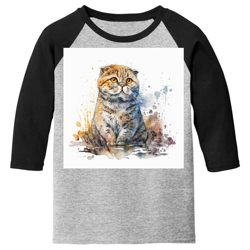 Sad Cat With Colorful Watercolor Youth 3/4 Sleeve | Artistshot