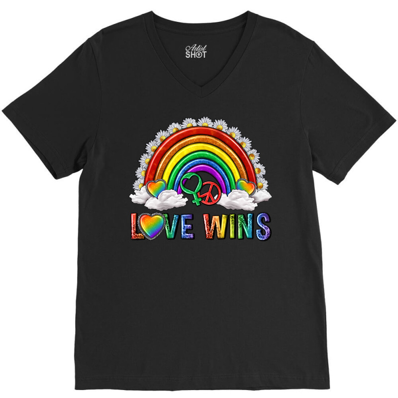 Love Wins With Daisy And Heart V-neck Tee | Artistshot