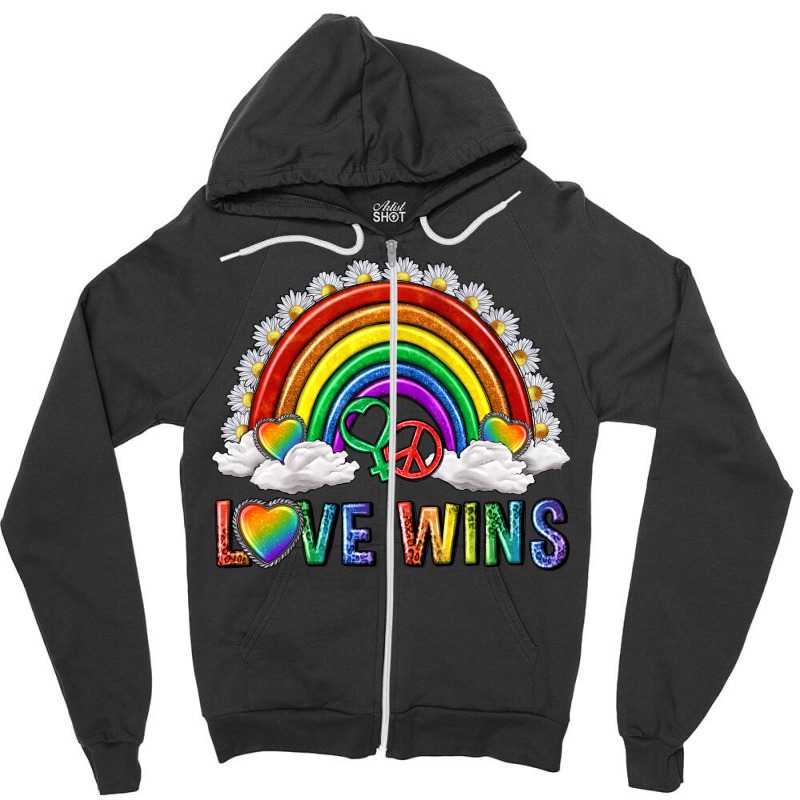 Love Wins With Daisy And Heart Zipper Hoodie | Artistshot