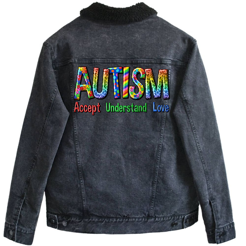 Autism Accept Understand Love Unisex Sherpa-Lined Denim Jacket by enoddigitalart@gmail.com | Artistshot