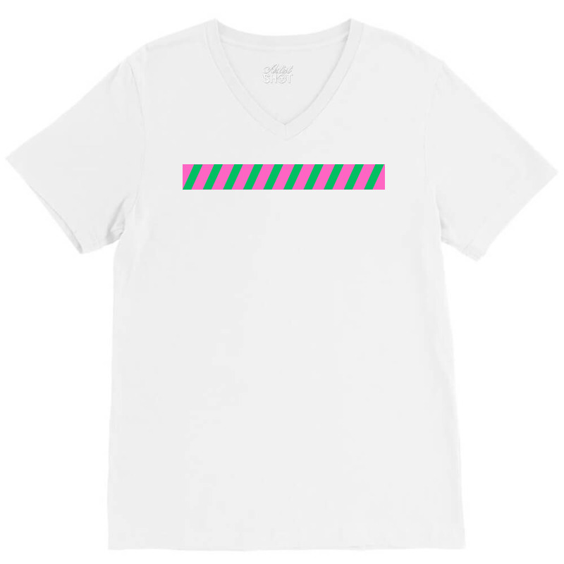 Horizontal Long Tape In Pink And Green Colour Back V-neck Tee | Artistshot