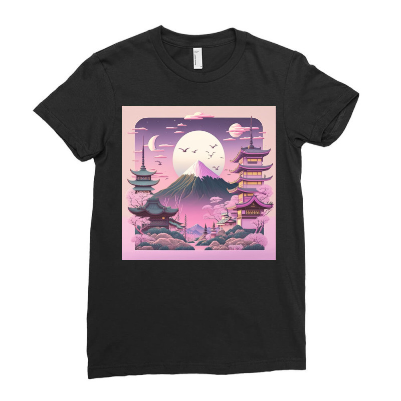 Pink Temple At The Snowy Mountain Ladies Fitted T-Shirt by Haven Treasures | Artistshot