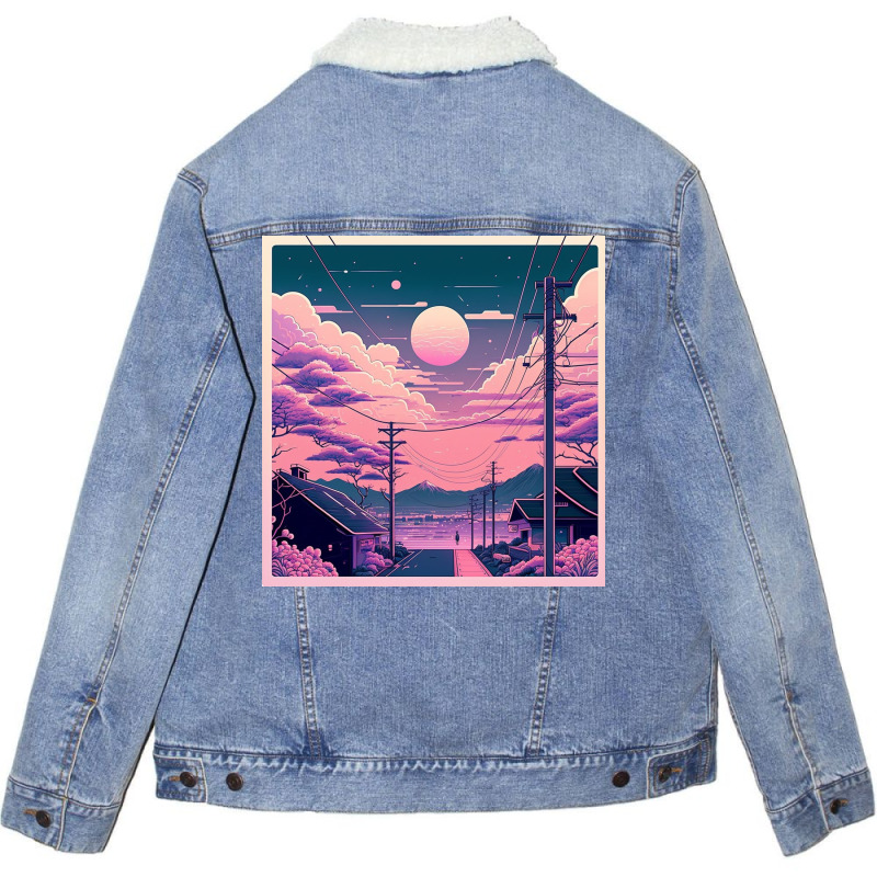 Aesthetic View On Sunset Sky Unisex Sherpa-Lined Denim Jacket by Haven Treasures | Artistshot