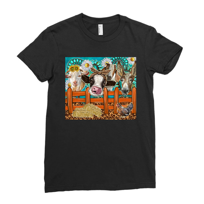 Western Farm Animals Ladies Fitted T-Shirt by enoddigitalart@gmail.com | Artistshot