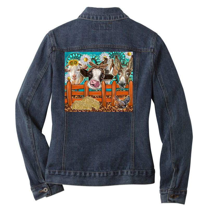 Western Farm Animals Ladies Denim Jacket by enoddigitalart@gmail.com | Artistshot