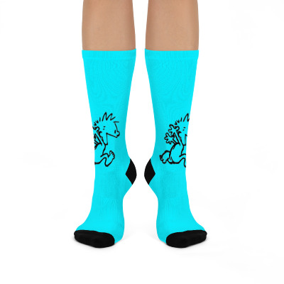 Calvin & Hobbes Comic Running Naked Crew Socks Designed By Andini