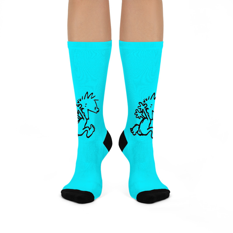 Calvin & Hobbes Comic Running Naked Crew Socks | Artistshot
