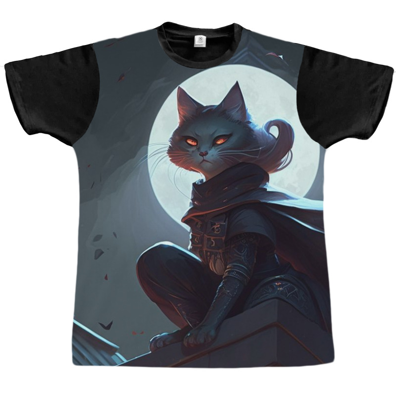 Cat Girl Sitting On A Roof Graphic T-shirt by Kailooma | Artistshot