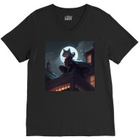 Cat Girl Sitting On A Roof V-neck Tee | Artistshot