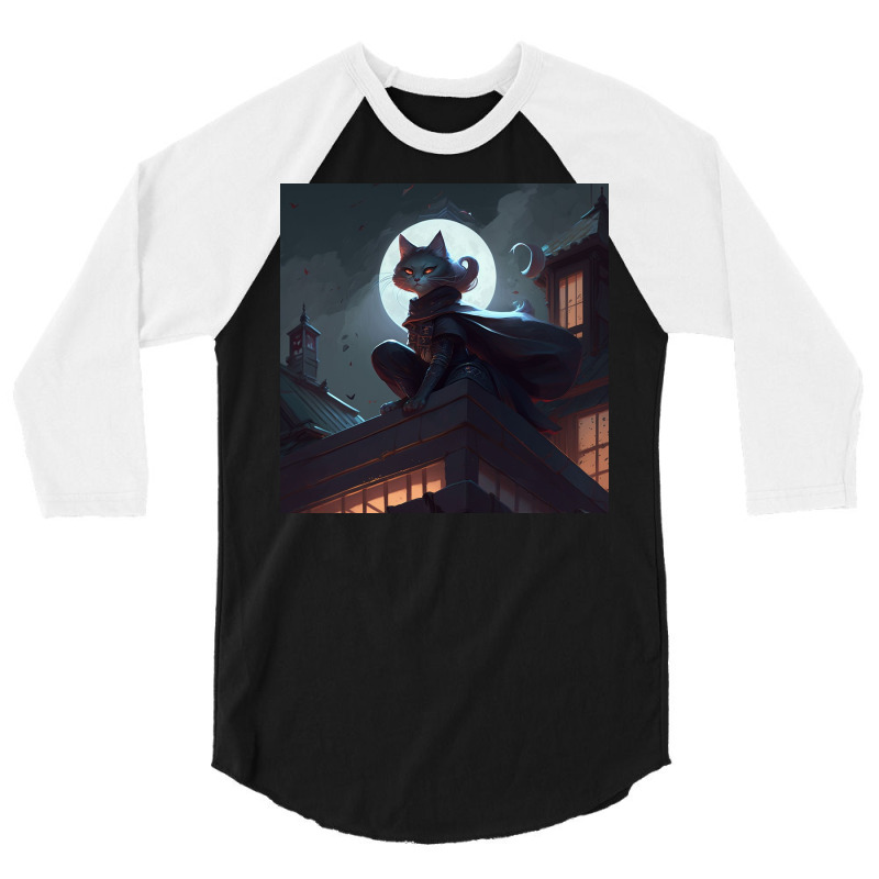 Cat Girl Sitting On A Roof 3/4 Sleeve Shirt by Kailooma | Artistshot