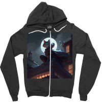 Cat Girl Sitting On A Roof Zipper Hoodie | Artistshot