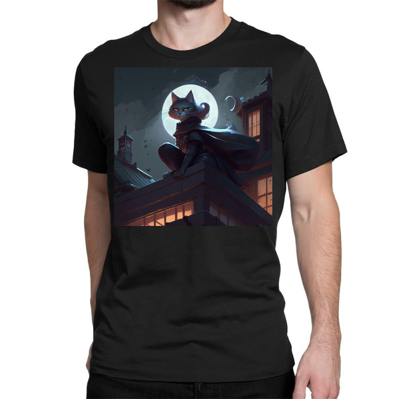 Cat Girl Sitting On A Roof Classic T-shirt by Kailooma | Artistshot