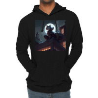 Cat Girl Sitting On A Roof Lightweight Hoodie | Artistshot