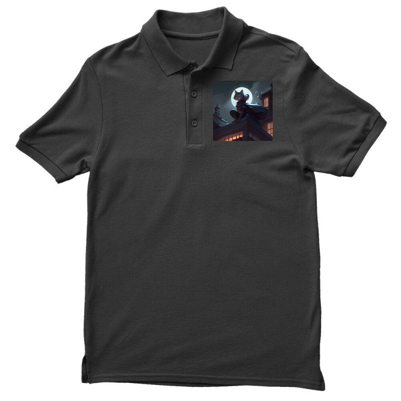 Cat Girl Sitting On A Roof Men's Polo Shirt by Kailooma | Artistshot