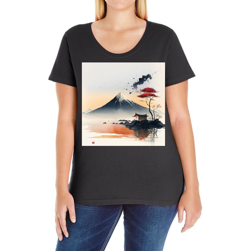 Dark Mountain River Watercolor Ladies Curvy T-Shirt by Haven Treasures | Artistshot